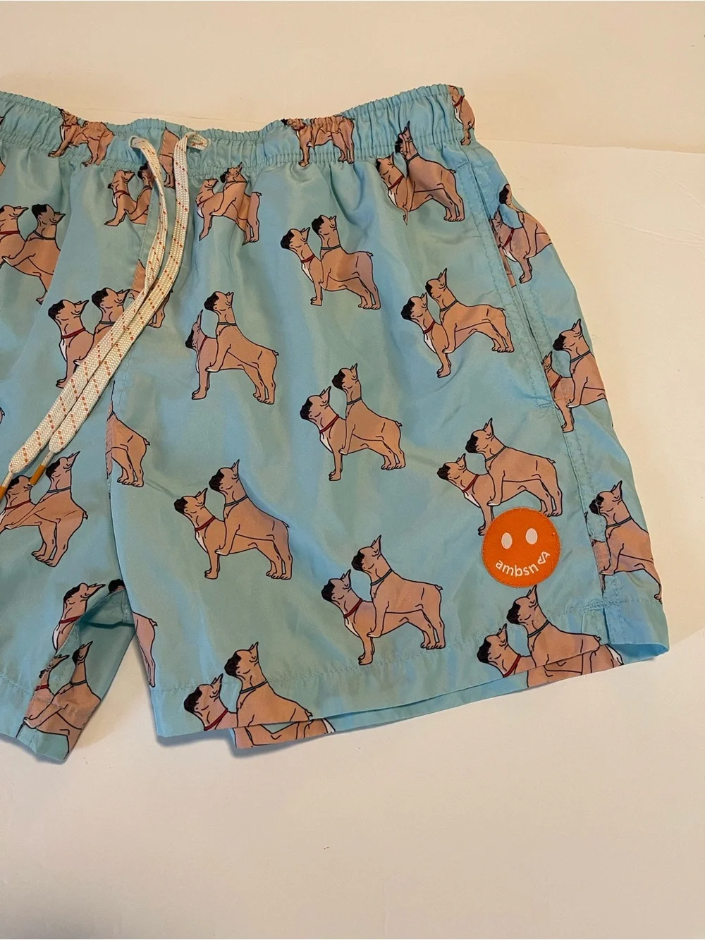 Ambsn Mens Swim Shorts Trunk Lined Medium French Bulldog Print Pockets Funny